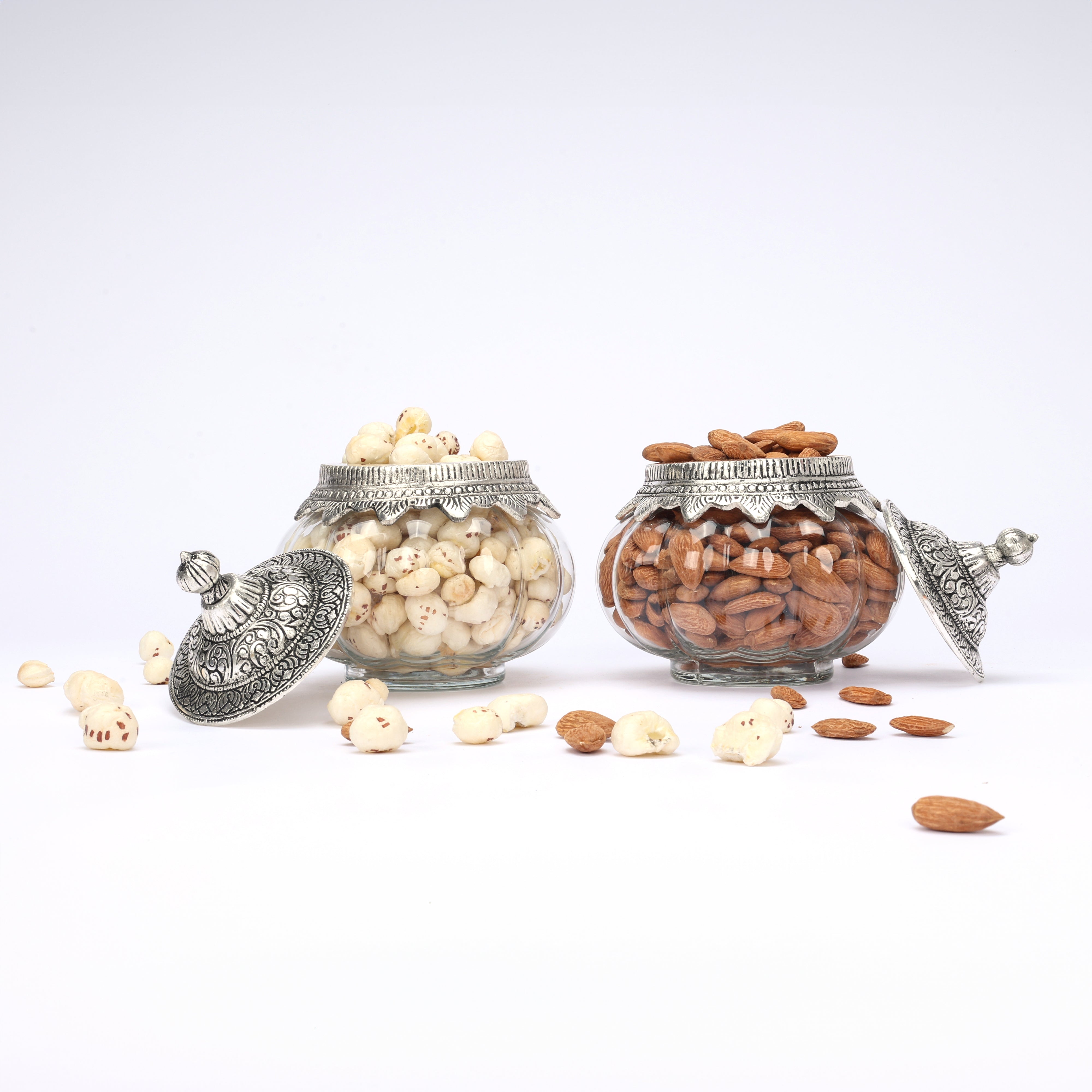 German Silver—Set of 2 Glass Kharbuja Jars