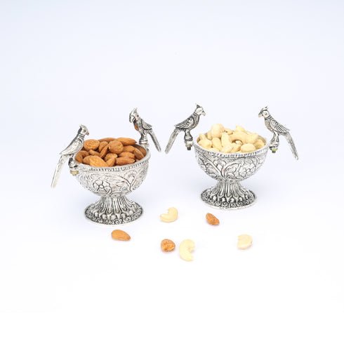 German Silver—Set of 2 Parrot Design Bowls