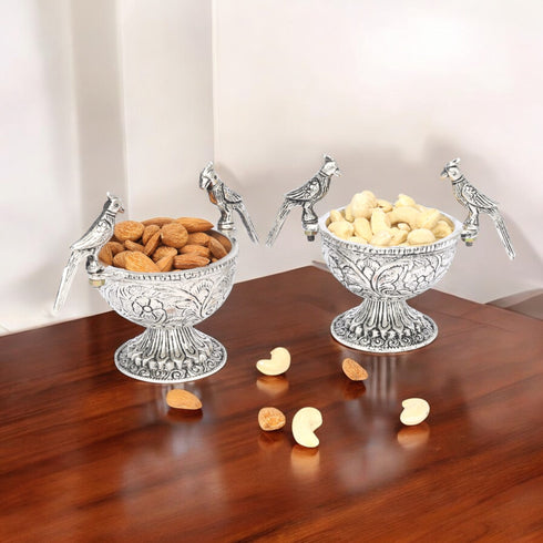 German Silver—Set of 2 Parrot Design Bowls