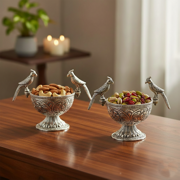 German Silver—Set of 2 Parrot Design Bowls