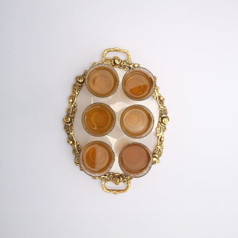 German Silver—Set of 6 Glasses with Tray—Golden