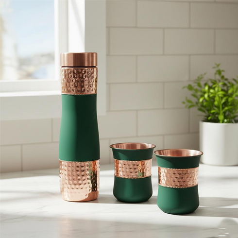 Gifting Set of Copper Bottle with Glass