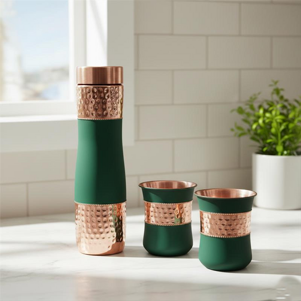 Gifting Set of Copper Bottle with Glass
