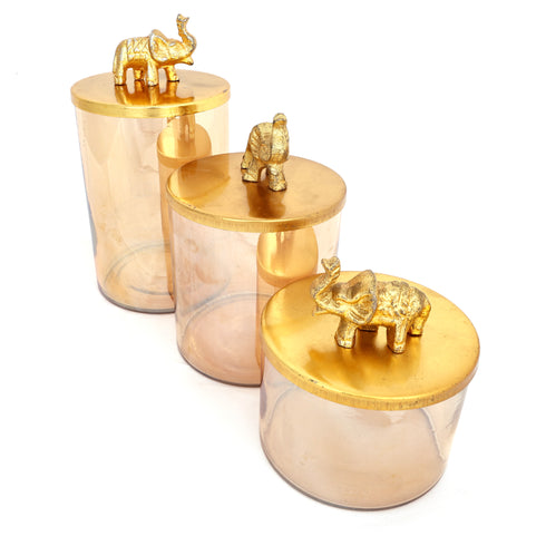 Glass Containers Set of 3 with Elephant Designed Lid