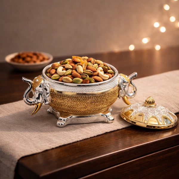 Gold-Plated Ornate Storage Bowl with Lid
