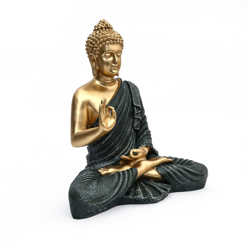 Gold Matte Finish Lord Buddha Statue in Dark Grey Drapery