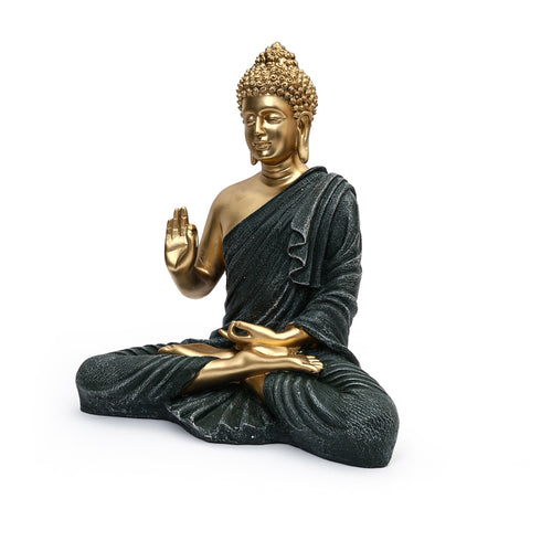 Gold Matte Finish Lord Buddha Statue in Dark Grey Drapery