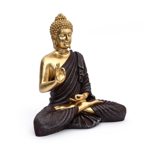 Gold Matte finish Blessing buddha in Charcoal Brown drapery