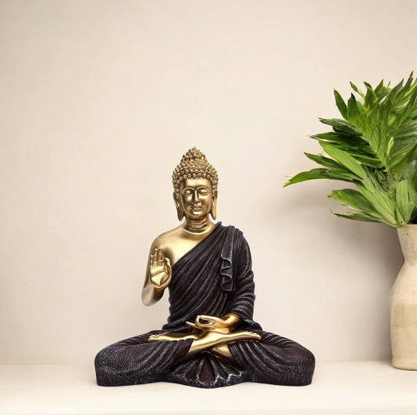 Gold Matte finish Blessing buddha in Charcoal Brown drapery