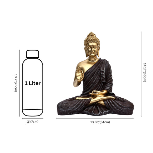 Gold Matte finish Blessing buddha in Charcoal Brown drapery