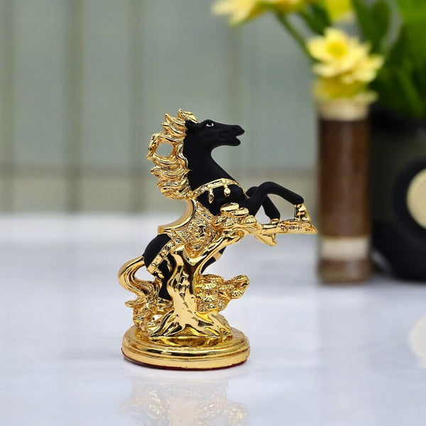 Gold Plated Black Matte Knight Horse Showpiece