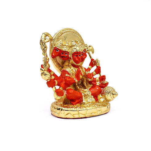 Gold Plated Panch Mukhi Hanuman Idol (Orange)