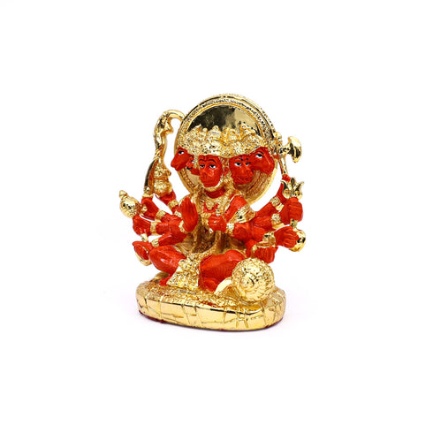 Gold Plated Panch Mukhi Hanuman Idol (Orange)