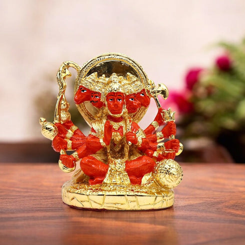 Gold Plated Panch Mukhi Hanuman Idol (Orange)