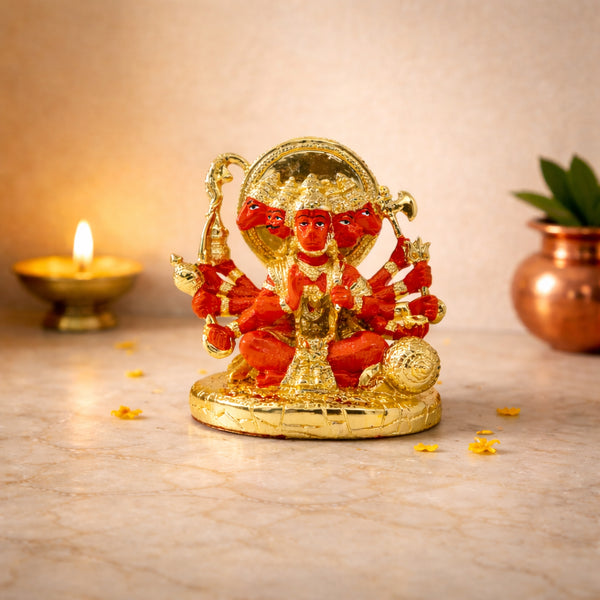Gold Plated Panchmukhi Hanuman Idol for Home