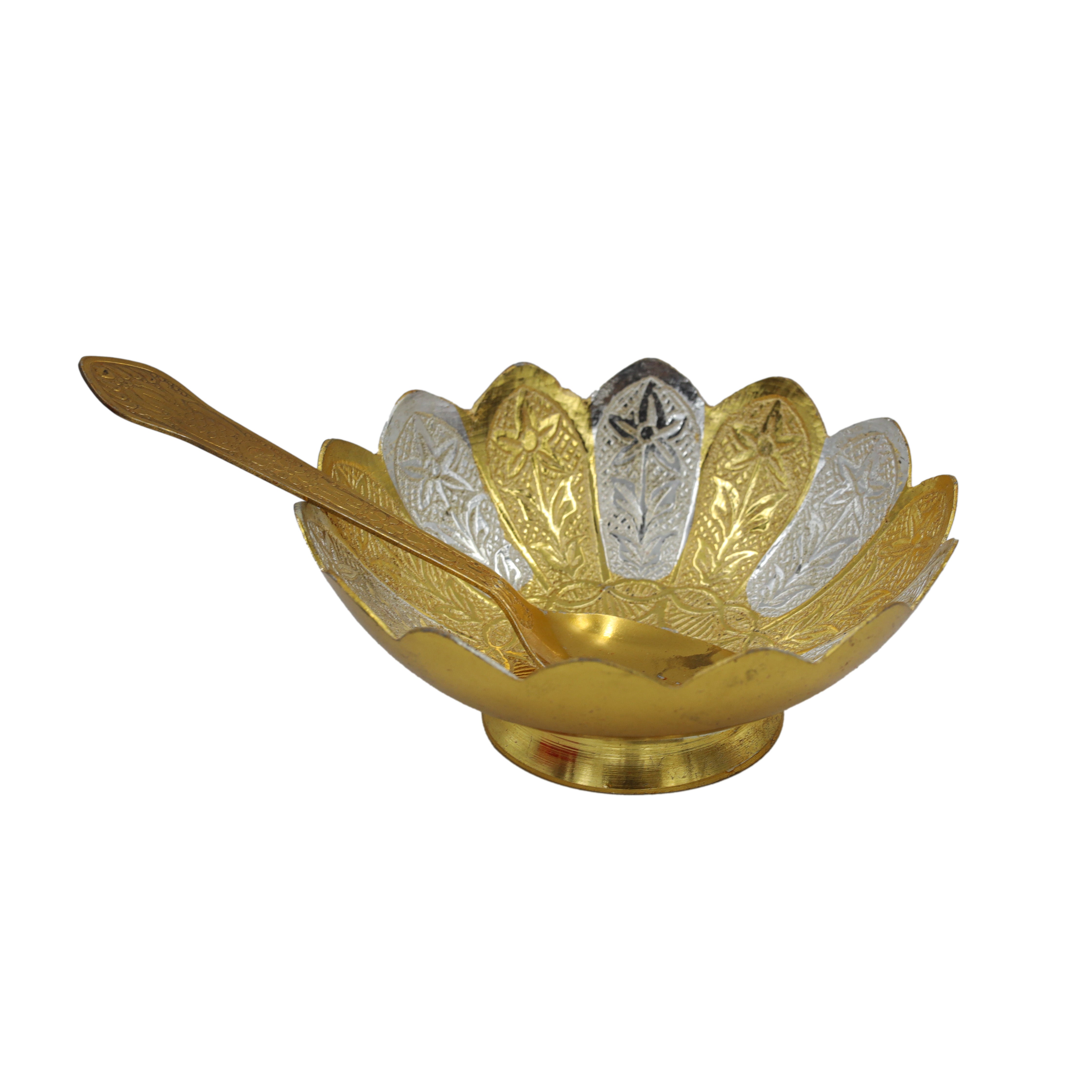 Gold and Silver Plated Decorative Bowl with Spoon