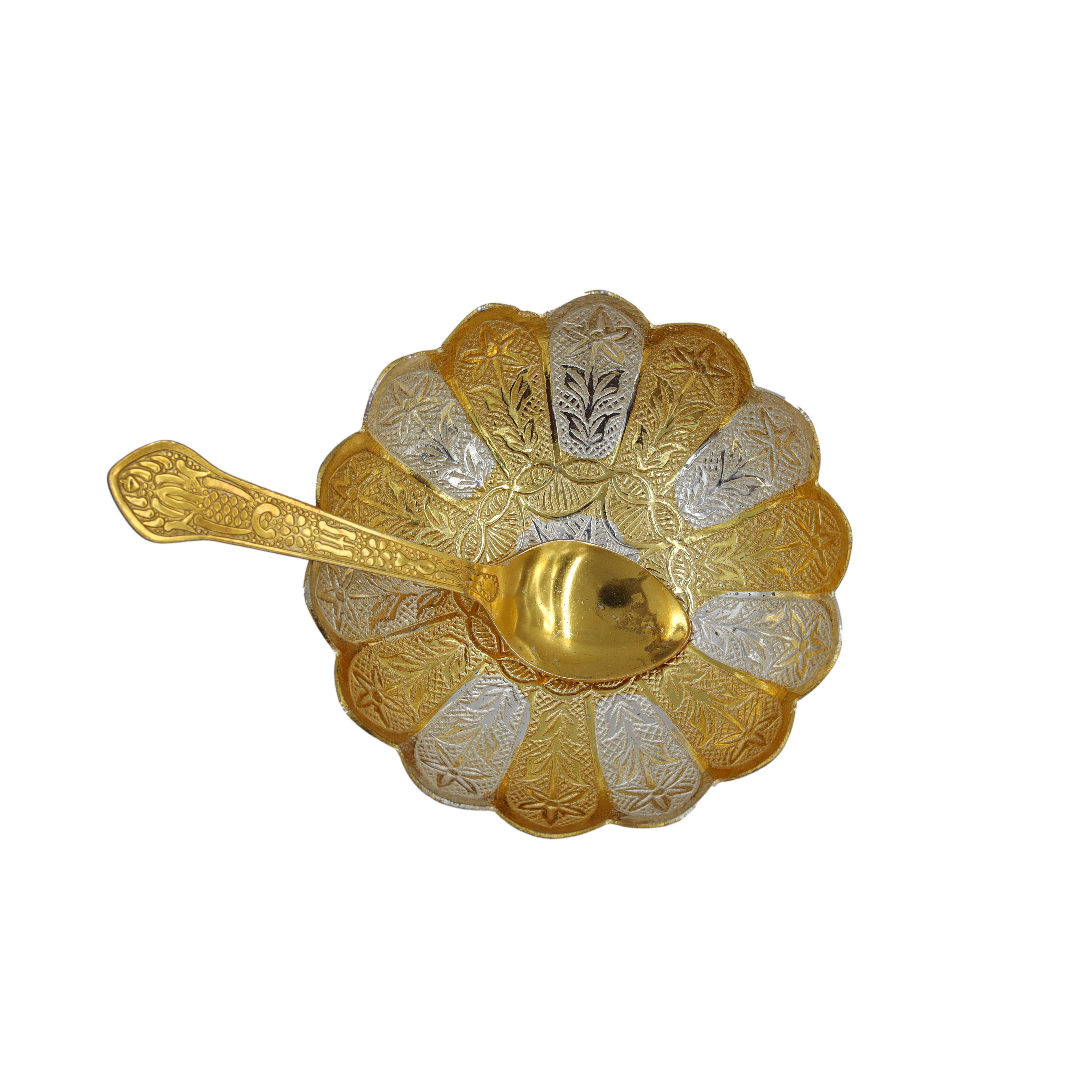 Gold and Silver Plated Decorative Bowl with Spoon