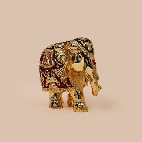 Gold plated Elephant showpiece - Red and Green Meenakari work (Gajalaxmi)
