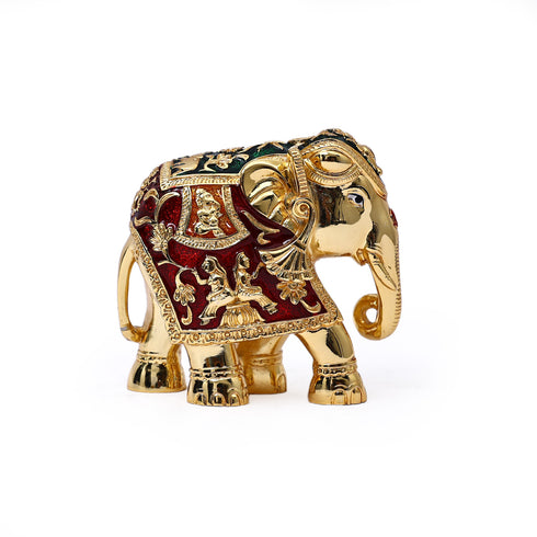 Gold plated Elephant showpiece - Red and Green Meenakari work (Gajalaxmi)
