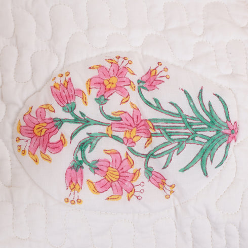 Golden Bloom Quilted Bed Cover and Pillow Cover – Hand Block Print