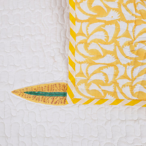 Golden Bloom Quilted Bed Cover and Pillow Cover – Hand Block Print