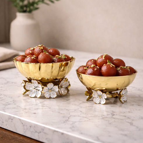 Golden Blossom Dry Fruit Bowl (Set of 2 )