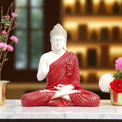 Golden Matte Finish Buddha Statue with Brown Robe