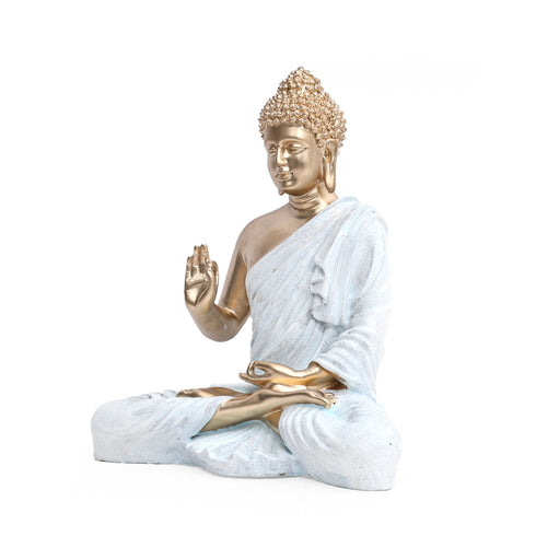Golden Matte Finish Buddha Statue with White Robe