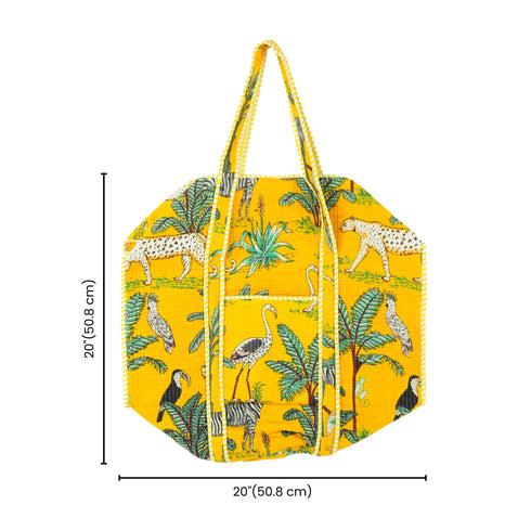 Golden Safari Quilted Duffle Bag - Hand Block Print