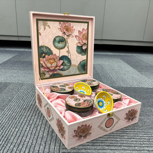 Grand Gift Lotus Dry Fruit Wooden Gift Box (Set of 4 Jars)