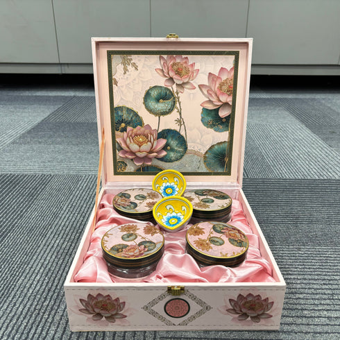Grand Gift Lotus Dry Fruit Wooden Gift Box (Set of 4 Jars)