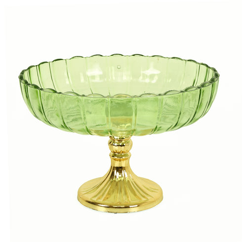 Green Decorative Glass Fruit Bowl – Elegant Centerpiece for Dining and Home Decor