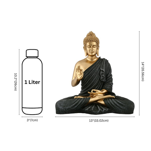 Green & Gold Meditating Buddha Statue – 14 Inch Handcrafted Spiritual Home Décor Figurine
