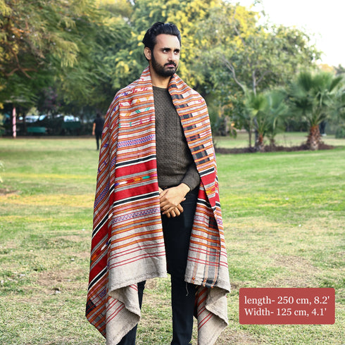 Grey Handwoven Rajasthani Pattu Shawl with Black Border