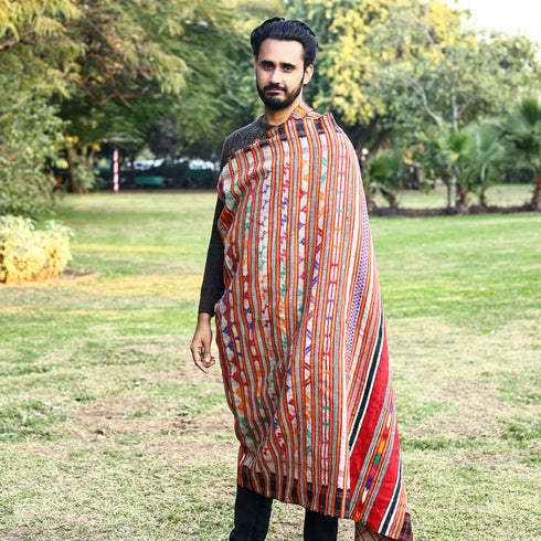 Grey Handwoven Rajasthani Pattu Shawl with Black Border