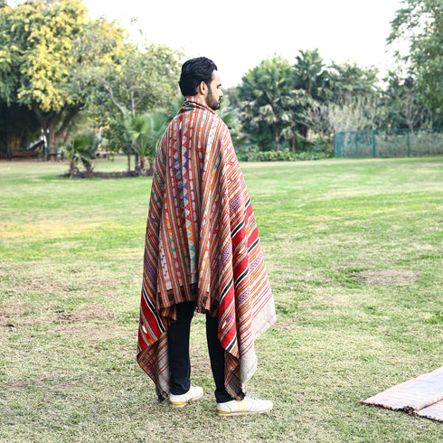Grey Handwoven Rajasthani Pattu Shawl with Black Border