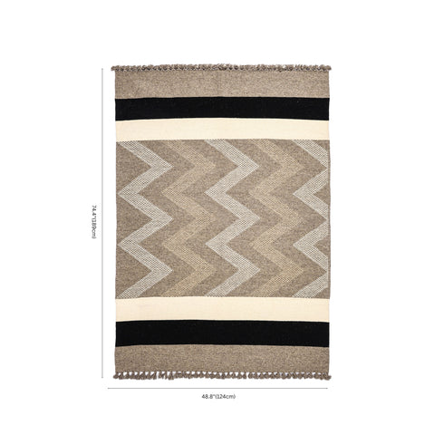 Grey and Ivory Handwoven Jawaja Durrie - Zig-Zag Pattern