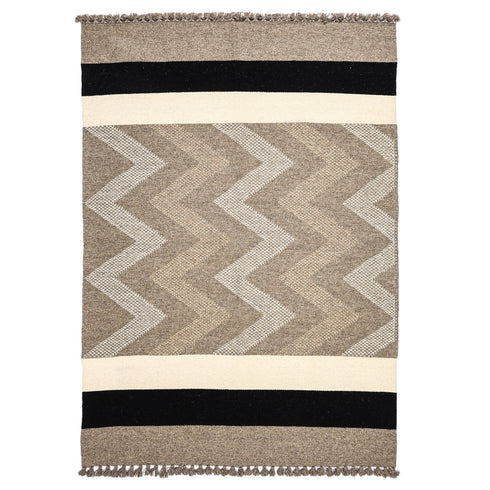 Grey and Ivory Handwoven Jawaja Durrie - Zig-Zag Pattern