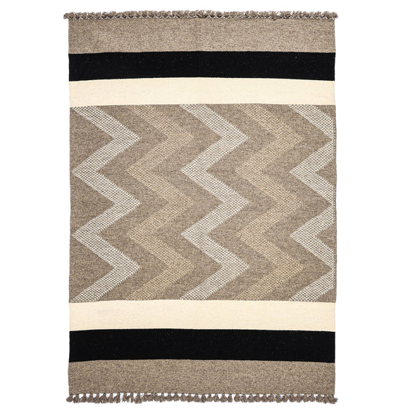 Grey and Ivory Handwoven Jawaja Durrie - Zig-Zag Pattern