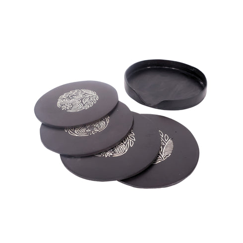 Black Tea Coasters - Bidri Art - Silver Inlay Work