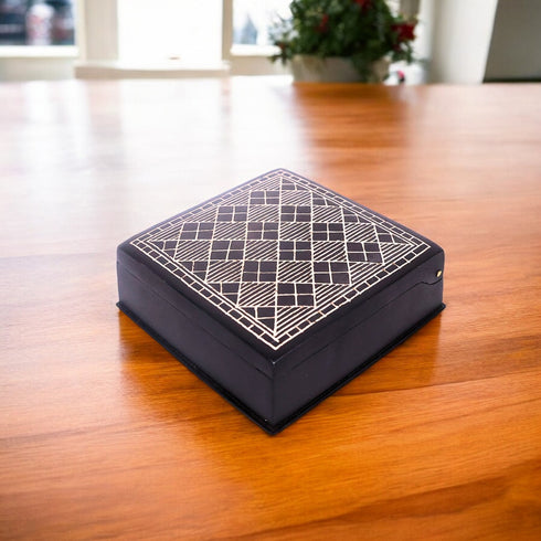 Black Multiutility Box - Bidri Art - Silver Inlay Work