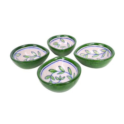 Green Blue Pottery Diyas - Set of 4
