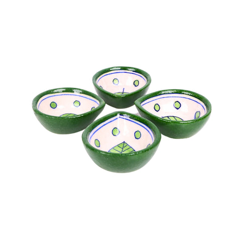 Green Blue Pottery Diyas - Set of 4