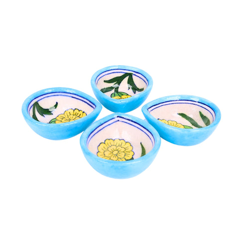 Turquoise Blue Pottery Diyas - Set of 4