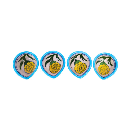 Turquoise Blue Pottery Diyas - Set of 4