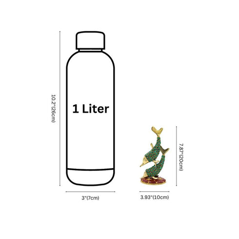 Brass Dolphin Fish Pair Statue with Stone-Work |  Decorative Home Interior Decor Item |  Handicraft and Gift Items