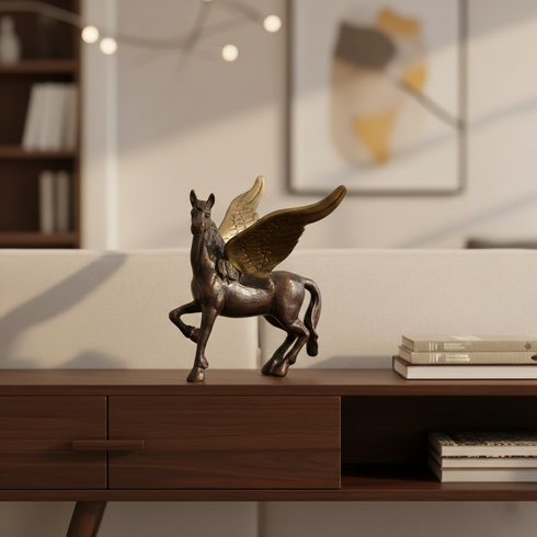 Flying Angel Brass Horse Showpiece for Home Decor, Running Horse Statue, Decorative Home Office Showpiece Figurine - Natriel