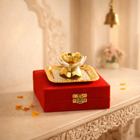 Handcrafted Premium Brass Diya and Plate Set