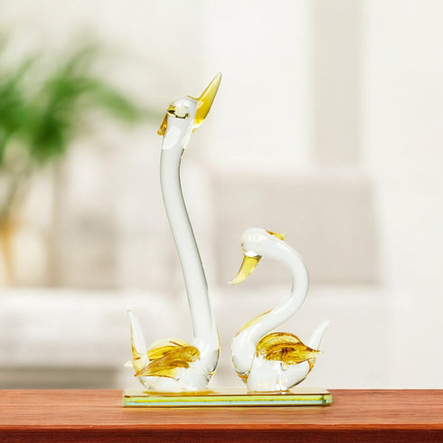 Graceful Swan Pair Glass Figurine