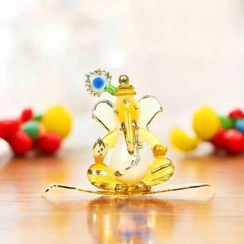Ganesha Glass Decorative Idol - Available in Green and Yellow - Spiritual Décor for Home